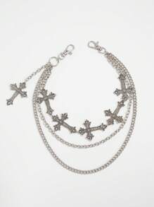 ROMWE Fairycore 1 件朋克风格十字链腰带，多层铁合金链身体链，女士个性化魅力裤链，用于裤子装饰、休闲、音乐节、派对配饰 - 銀色 - 查看 4