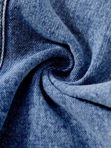 SHEIN Playful Pals Baby Girl Washed Denim Overall Pants With Floral Print, Loose Fit Fall Winter - Medium Wash - View 5