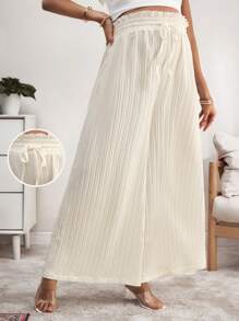 SHEIN Schwangerschafts Lässig einfarbige weite Hose - Beige - Übersicht 1