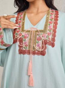 Al Najma 女士宽松休闲长袖阿拉伯风格长裙 - 彩色 - 查看 2