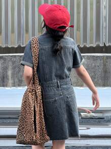 Dazy Kids Girls Turndown Collar Short Sleeve Denim Dress, Fall - Blue - View 2