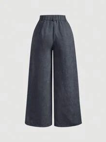SHEIN MOD Pantalones de pana de unicolor vintage y estilo simple para mujer talla grande, pantalones grises para mujer, pantalones anchos para mujer