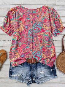 SHEIN LUNE 大码彩色印花短袖女式沙滩装，适合夏季度假、商务休闲外出，也可作为女士生日或七月四日生日礼物。 - 彩色 - 查看 2