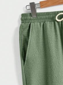 Manfinity VCAY Men Loose Solid Texture Short-Sleeved Top And Pants Casual Summer Set - Green - View 3