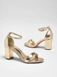 SHUZIA Ladies Chunky Heel Sandals With Ankle Strap - Gold - View 4