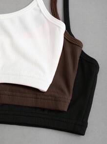 EgrlEra 3pcs Women's Sexy Solid Color Ribbed Cropped Halter Tops, Summer - Multicolor - View 6