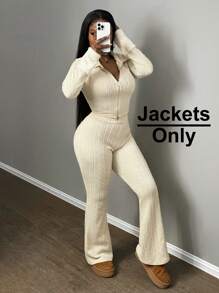 Slaydiva Women's Casual Jacket With Fuzzy Collar & Cuffs, Suitable For Dating, Daily Wear, Autumn/Spring - Apricot - View 1