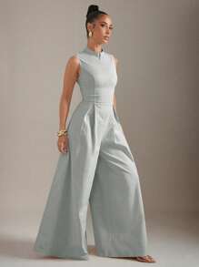 Hauture Tuta jumpsuit senza maniche con cerniera e gamba extra ampia