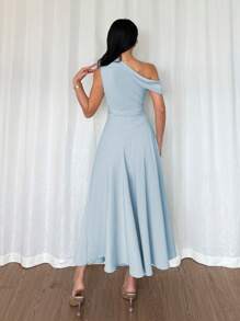 Elenzga Vestido elegante, de moda y lindo de estilo bohemio francés con volante asimétrico en el hombro y diseño entallado y acampanado en color verde macaron, adecuado para ocasiones de verano como vacaciones, graduación, Día de la Independencia, citas, vacaciones