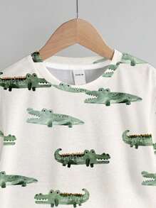 Selección de "Cocodrilo" para niños, colores pastel básicos para uso diario, niños felices, estilo biker, viaje familiar, días felices, "Amo a mamá", "Amo a papá", hogar encantador, niños geniales, conjunto de camiseta de manga corta y shorts minimalista casual para niño pequeño, apropiado para el verano
