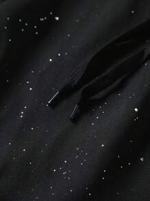 Manfinity Hypemode 男士抽绳腰口袋休闲烫金边短裤水钻短裤带水钻闪亮短裤黑色水钻短裤闪光短裤