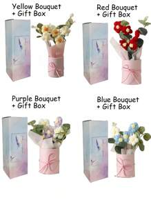 1 套手工编织羊毛人造花束，织物编织假花，包括桶和 6 朵钩针花，适合送给妈妈、妻子、闺蜜朋友、女朋友、母亲节情人节礼物、婚礼纪念品和节日派对家居餐桌装饰礼物