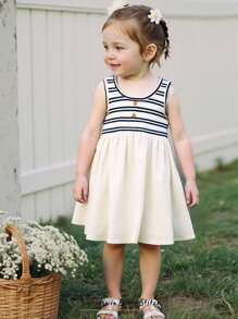 Cozy Pixies 女婴彩色条纹撞色圆领无袖腰连衣裙 - 彩色 - 查看 3
