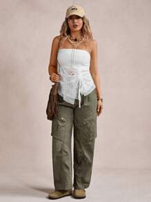 SHEIN VCAY Damen Große Größen asymmetrisches Spitzen-Bandeau-Top