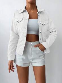 EURMUSE Flap Pocket Denim Jacket - White - View 5