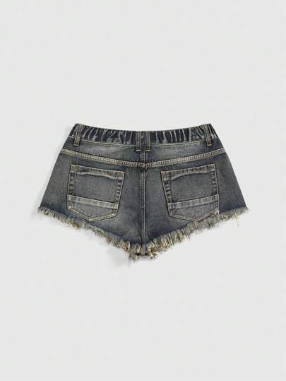 Grunge Punk Shorts en jean mini taille basse asymétrique déchirés pour femmes grandes tailles pour concert