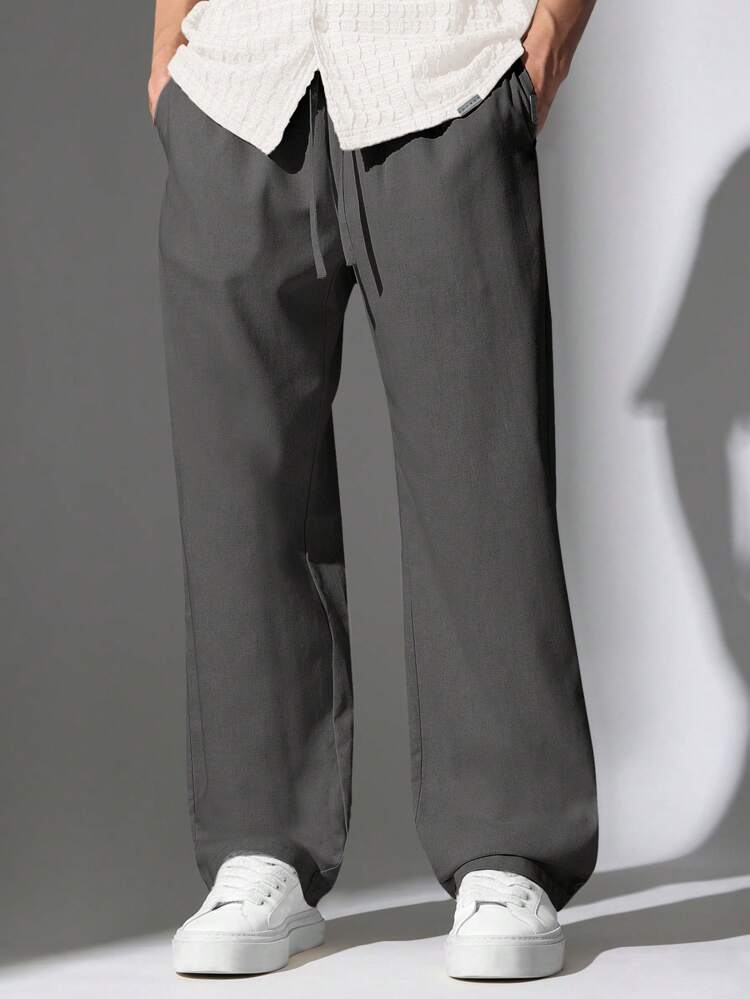 Linen Look Wide Leg Relaxed Fit Drawstring Waist Pants