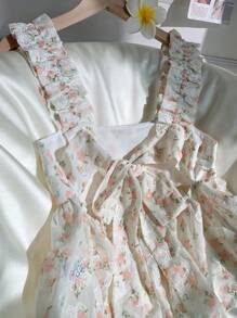 SHEIN EZwear 女式碎花休闲荷叶边下摆背心，夏季 - 彩色 - 查看 3