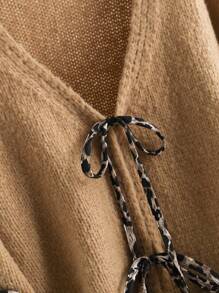 CosyJoli Brown Plus Size Women Tie-Front Knot Cardigan In Fall/Winter - Brown - View 4