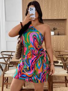 Weeklong Vestido ajustado con hombros descubiertos y lazo, para mujer de talla grande, para vacaciones/playa - Multicolor - Ver 6