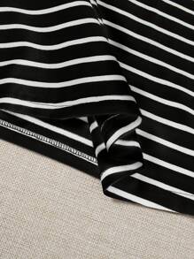 SHEIN EZwear Maglietta casual da donna a maniche corte, stile semplice, con stampa a righe e ciliegie, dalla vestibilità morbida, adatta per l'estate - Multicolore - Visualizzare 4