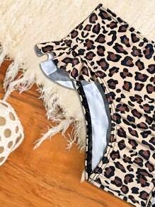 最新时尚女婴两件套豹纹荷叶边比基尼套装