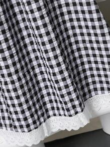 WESTFADE Young Vestido holgado y lindo con cuello redondo y mangas abullonadas a cuadros para niñas preadolescentes