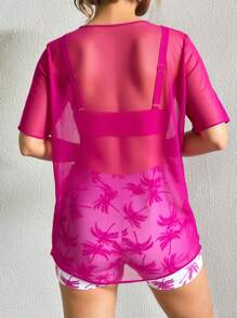 Swim Lushoire 女式夏季沙滩棕榈树印花分体泳衣套装（含罩衫） - 彩色 - 查看 2