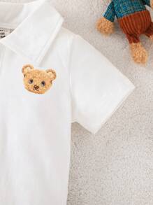 SHEIN 男婴熊印花短袖休闲 Polo 衫 - 白色 - 查看 3