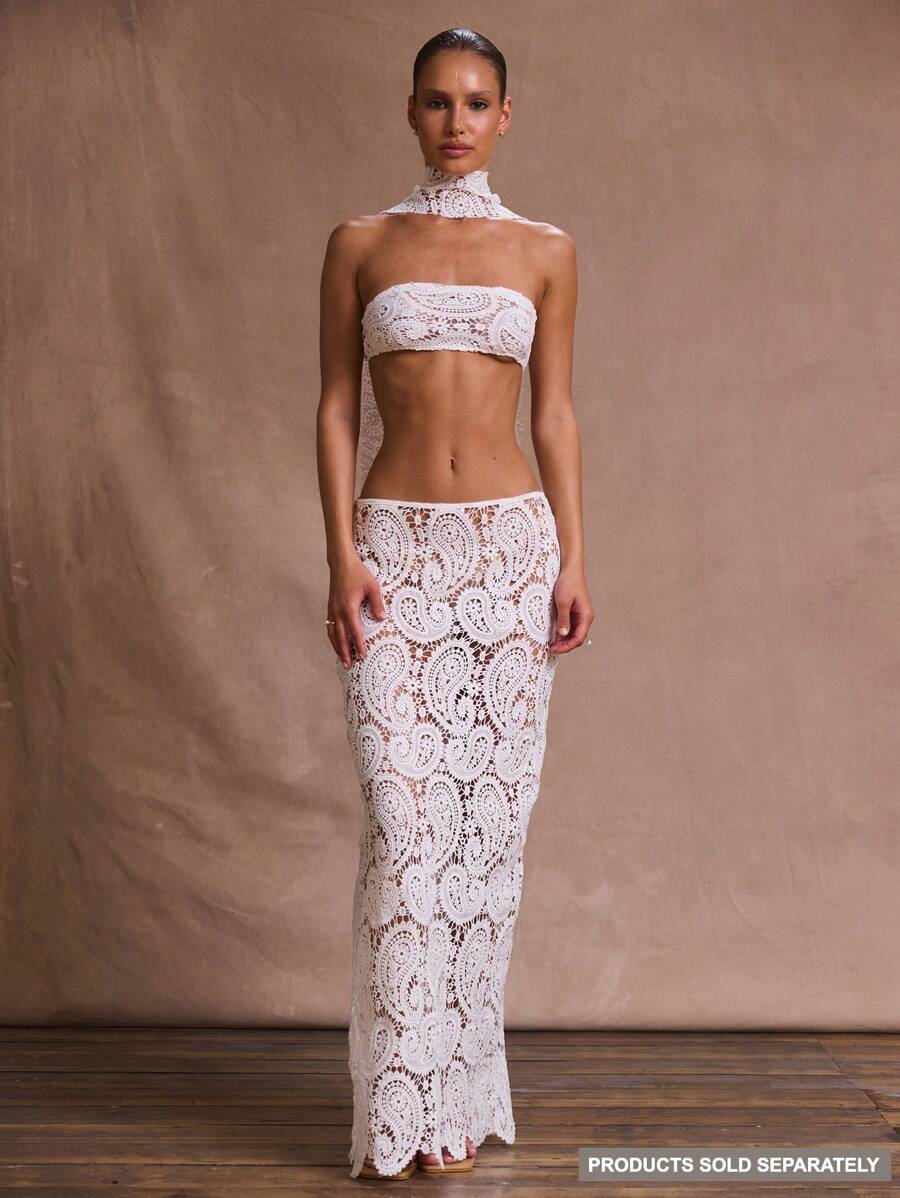 MUSERA 低腰直筒蕾丝长裙，适合夏季度假、海滩、优雅浪漫的节日、伊比沙岛、生日、秋季、冬季派对等场合。