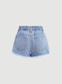 SHEIN Girlism Shorts di jeans larghi in denim blu con decorazioni in strass consumati per ragazze pre-adolescenti, outfit casual in due pezzi per primavera/estate, shorts larghi per concerti estivi, festival, feste, abbigliamento per il 4 luglio, outfit per feste di laurea in due pezzi