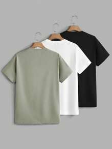 HIMLAND 3 pezzi Confezione T-shirt casual a maniche corte in maglia tinta unita da uomo