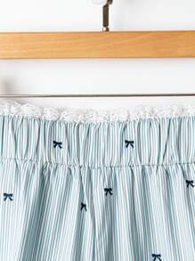 Elenzga Pantalones anchos de mujer casuales y sueltos con lazo, rayas y encaje en la cintura