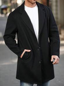 Manfinity Homme Plus Size Men's Solid Color Simple Fashionable Casual Overcoat, Everyday Wear - Black - View 5