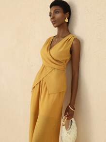 Vesra Women's 2 Pieces Set Summer New Arrival High-End Fashionable & Versatile Sleeveless V-Neck Top And Straight-Leg Pants Suit