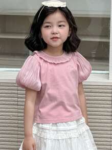 Dazy Kids 女童圆领泡泡袖休闲清爽夏季短袖T恤