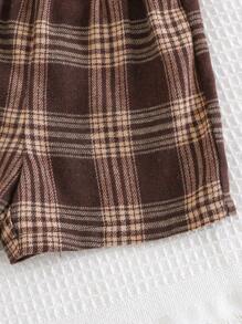 Cozy Pixies 2pcs/Set Baby Boy Knit Soft Number Graphic Crew Neck Short Sleeve Pullover Top & Plaid Elastic Waist Shorts Set - Multicolor - View 8