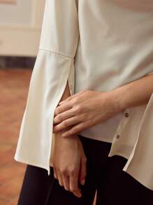 ZEYLAH Women's Solid Color Draped Neck Split Sleeve Elegant Blouse Fall Cloth For Women - Apricot - View 2