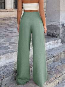 休闲百搭纯色阔腿裤 - 薄荷綠 - 查看 2