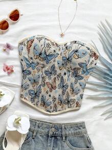 Soleia 全新度假蝴蝶结露脐短款上衣，后系带 - 彩色 - 查看 7