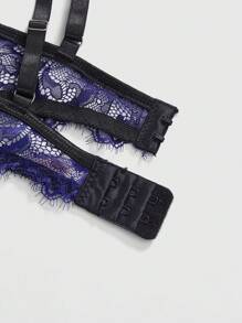 ROMWE Goth 女士优雅性感蕾丝钢圈文胸 - 藏蓝色 - 查看 4