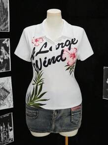 Sunspun Camiseta de manga corta con estampado tropical para mujer talla grande, estilo retro vintage con gráfico americano, blusas casuales para salir, vacaciones en la playa - Multicolor - Ver 3