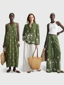 Ontre 2025 秋冬女装、秋冬女装、女士冬装、返校装、万圣节、圣诞节、商务休闲、复古、优雅、百搭、基本款服装、纳什维尔服装、花卉刺绣、口袋、褶皱、阔腿、宽松休闲裤、优雅派对礼服、适合独立日、海滩度假、毕业典礼、婚礼嘉宾、阵亡将士纪念日、舞会、百搭日常通勤、女士沙滩裤