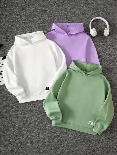 SHEIN 3 件套青少年女孩休闲字母和图形印花连帽运动衫，通勤、上学、日常穿着、运动皆宜，适合秋冬季