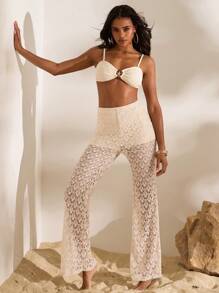 Opulessa Mid-Waist Flared Leg Pants, Minimalist & Fashionable, Suitable For Summer Vacation,Vacation Style,Knitted ,Casaul Summer Vacation Outfits Woman,Bohemia Beach Vacation Outfits,Boho Chic,Holiday Festival Outfits,Beach Outfits For Woman,Summer Outfits For Women,Graduation Outfit,Birthday Outfits For Women,Beach Essentials,Airport Outfit For Women,4th Of July Women,Club Outfit,Country Outfits Women,European Summer,Crochet