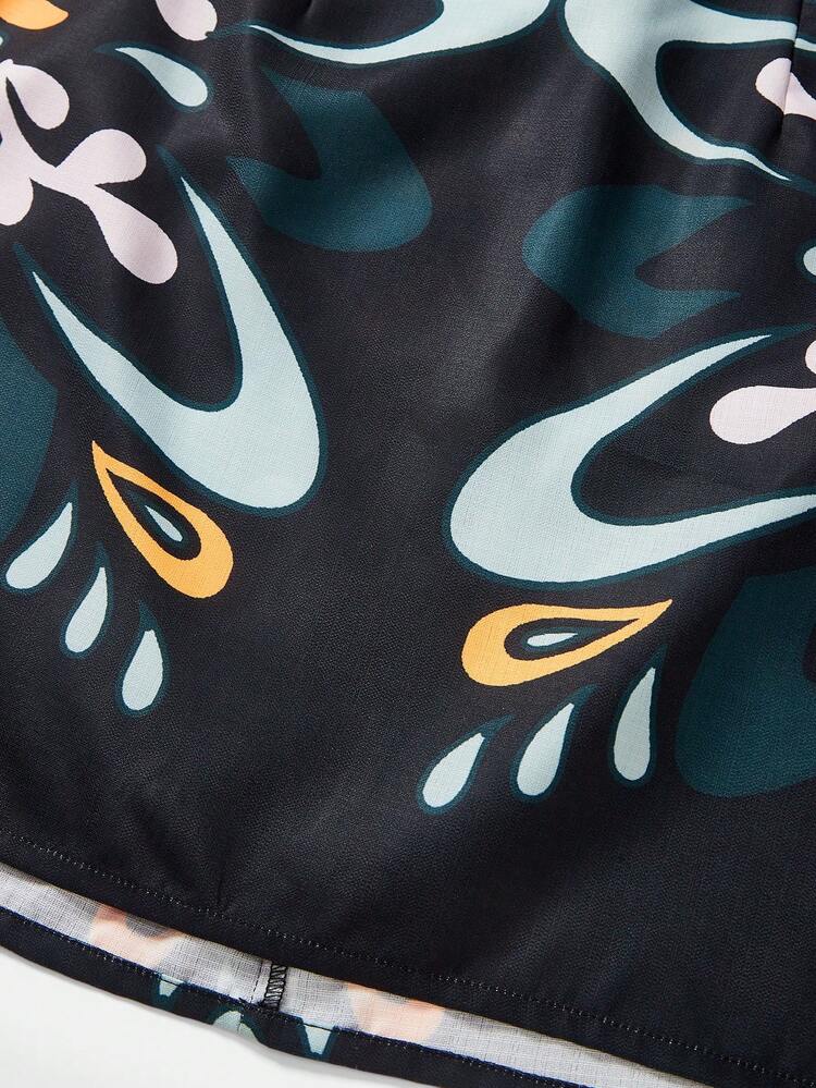 SHEIN Maija ブルーとブラックのプリント バカンス カジュアル ホルターネック バックレス ボディコン ミニドレス、ウエストシェイプ、夏、ホリデー、フェスティバル、ビーチ、スリミング向け