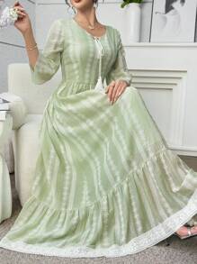 Yasmyna Vestido árabe de mujer con mangas 3/4 y bajo acampanado