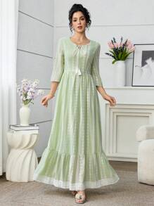 Yasmyna Vestido árabe de mujer con mangas 3/4 y bajo acampanado