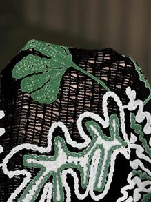 AXEPEAK 男士宽松针织短袖腰果花翻领上衣 - 彩色 - 查看 6