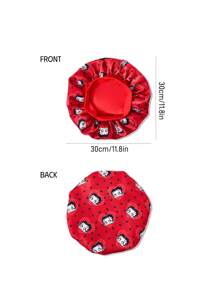 Betty Boop x SHEIN Bonnet de sommeil double couche satiné, à large bord, doux et confortable, avec motif à pois, convenant pour le port quotidien à la maison et le sommeil, rouge